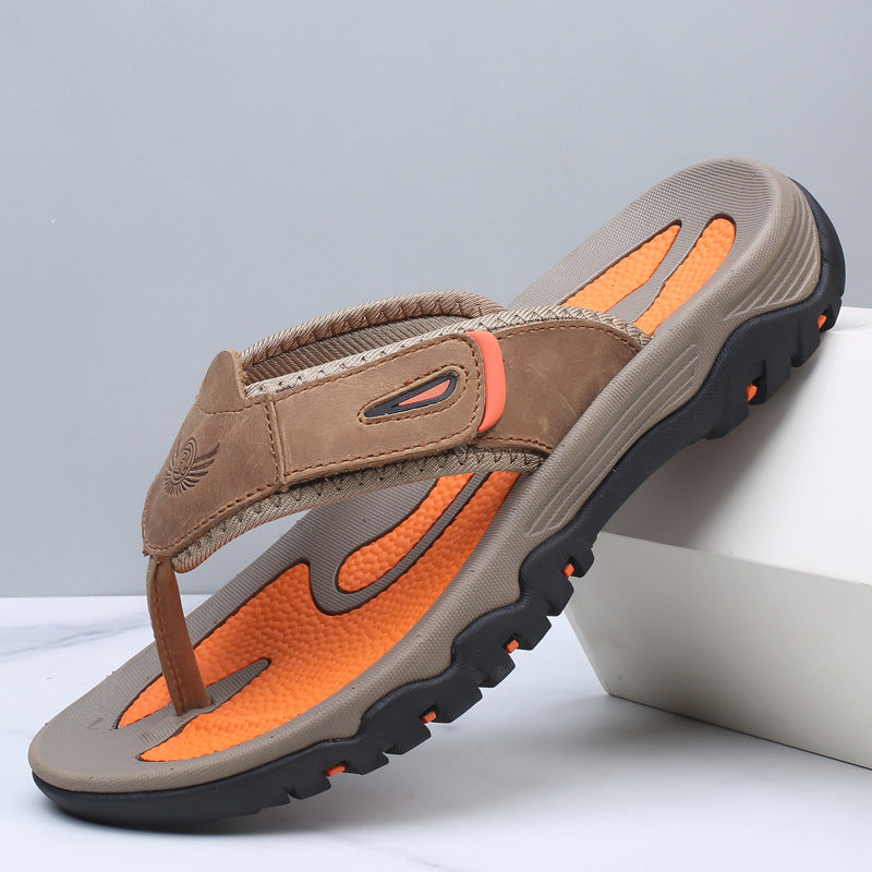 Large Dock Layer Cowhide Men's Flip-flops (Available)