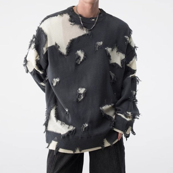 Loose Hem Irregular Hole Sweater Men