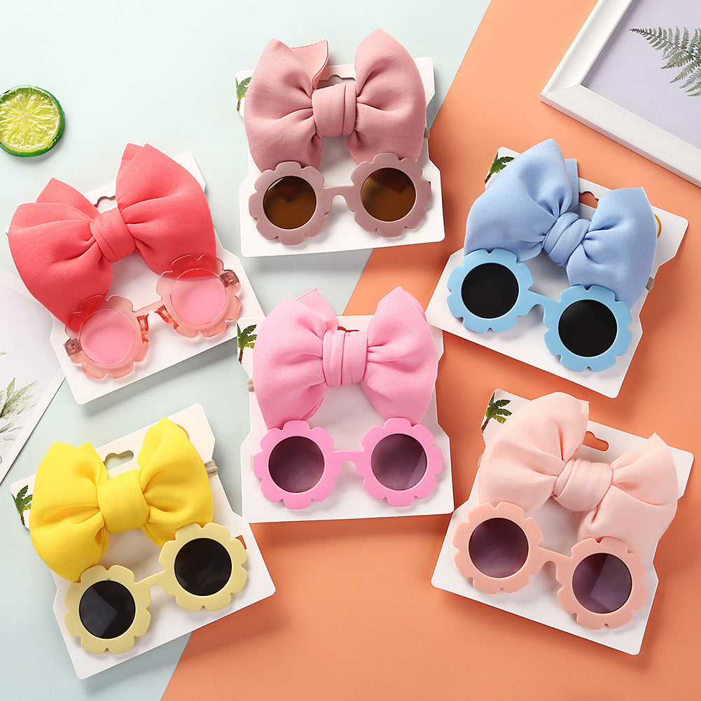 Children's Sunshade Sunglasses Bow Hair Band Two-piece Set (Available)