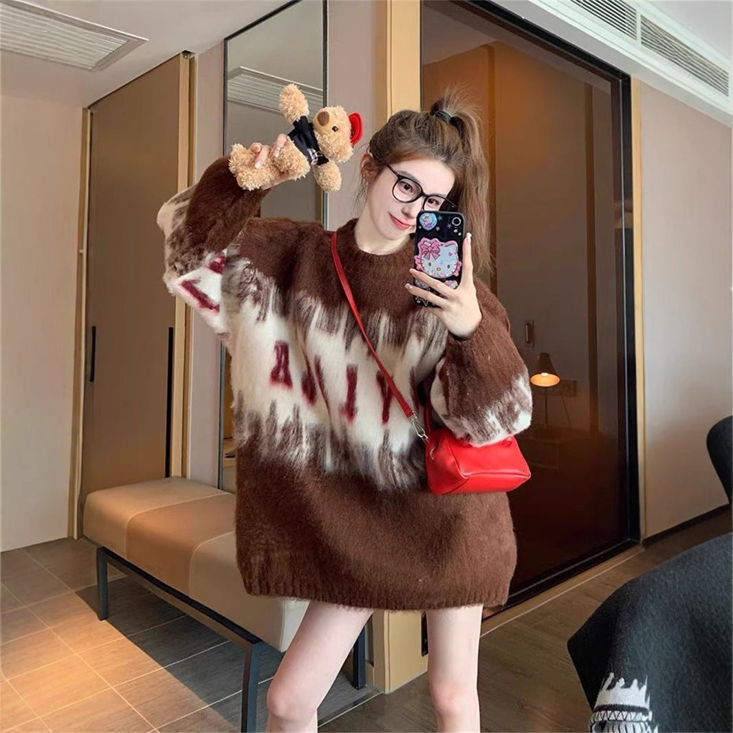 Loose And Lazy Style Thickened Red Sweater