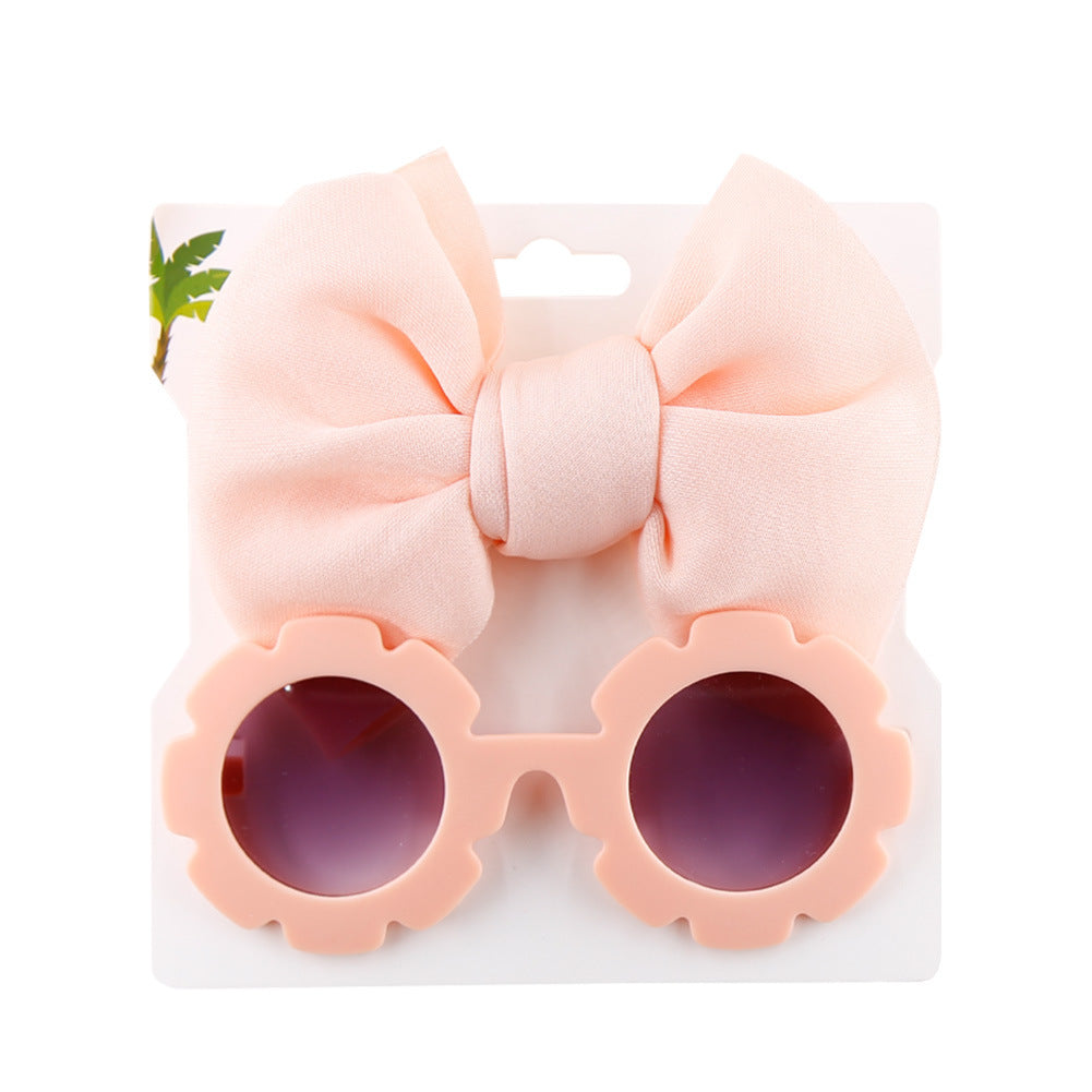 Children's Sunshade Sunglasses Bow Hair Band Two-piece Set (Available)