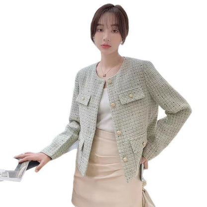 Classic Style Women's Retro Design Green Slimming Temperament Short Coat