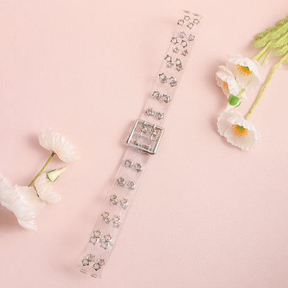 Men's And Women's Punk Style Perforated Belt Waist Chain Accessories Transparent Double Breasted Star Hollow Belt Denim Belt Trend Item