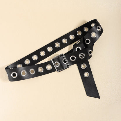Men And Women Fashion Hollow Belt Personality Punk Style PU Soft Belt Jeans Hip Hop Accessories  (Available)