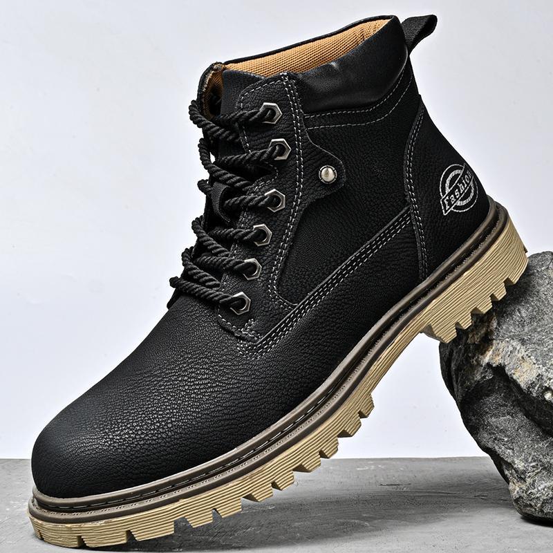 Genuine Leather Men's Shoes Mid-top Men's Casual Martin Boots