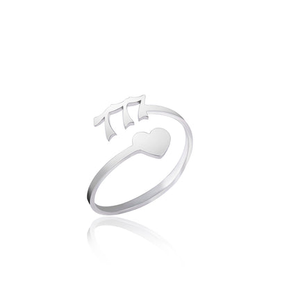 Fashion Silver Number 444 777 Heart Open Rings For Women