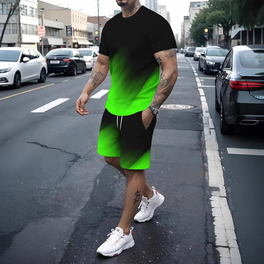 Summer Fashion Trend 3D Digital Printing Men's Short Sleeve Shorts Suit ( Available )