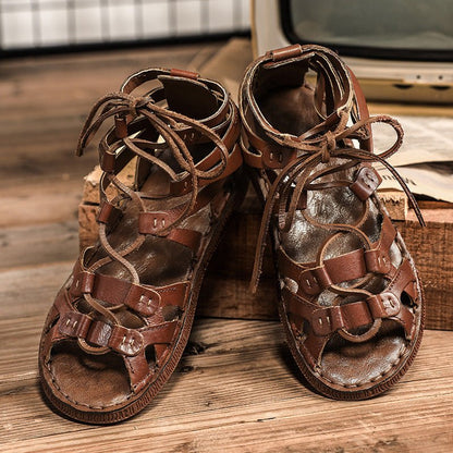 Casual Soft Bottom Non-slip Roman Leather Sandals - Mom & Kids