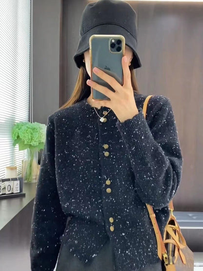 Women's Fashion Sweet Fashionable Round Neck Knitted Cardigan Jacket