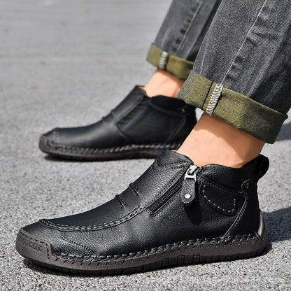 Men's Flats Ankle Boots Fashion Casual Side-zipper Boot Temperament Commuter Shoes