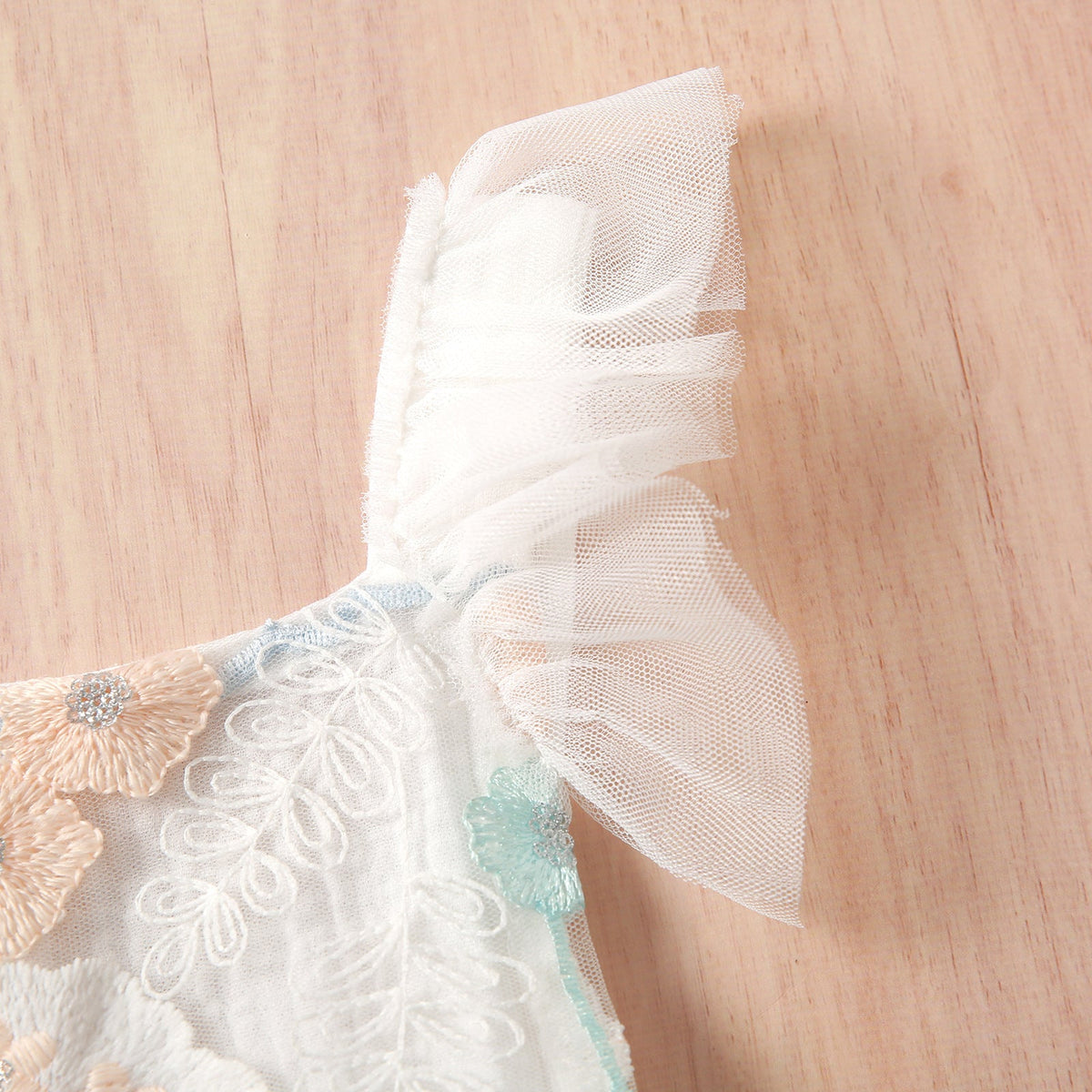 Baby Girl Romper Lace Sleeve Embroidered  Back Tulle Jumpsuit (Available)