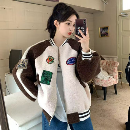 Women's Fashion Versatile Fleece Patchwork Jacket