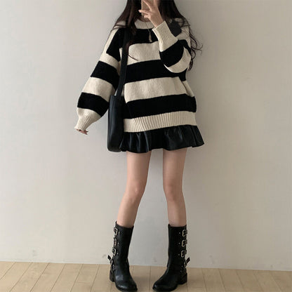 Loose Pullover Simple Knitwear Striped Thick Sweater