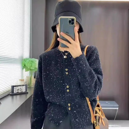 Women's Fashion Sweet Fashionable Round Neck Knitted Cardigan Jacket
