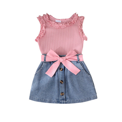 Summer Denim Skirt Belt Three-piece Set