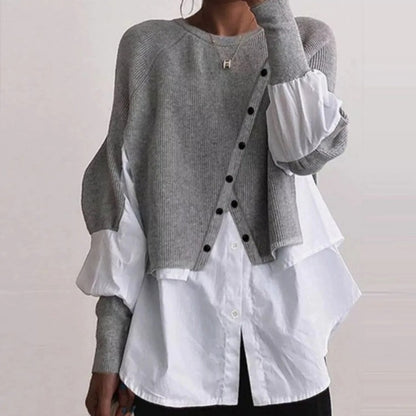 Autumn And Winter Pullover Women's Stitching Shirt Fake Two-piece Fashion