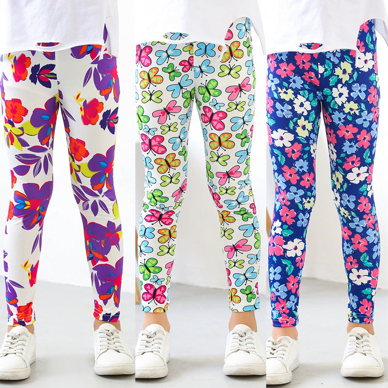 Girls' Spring And Autumn Thin Elastic Printed Pants