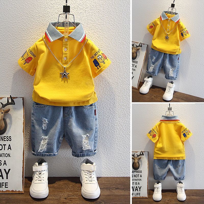 Children's Summer Clothes Short-Sleeved Jeans Two-Piece Trendy Set (Available) - Mom & Kids
