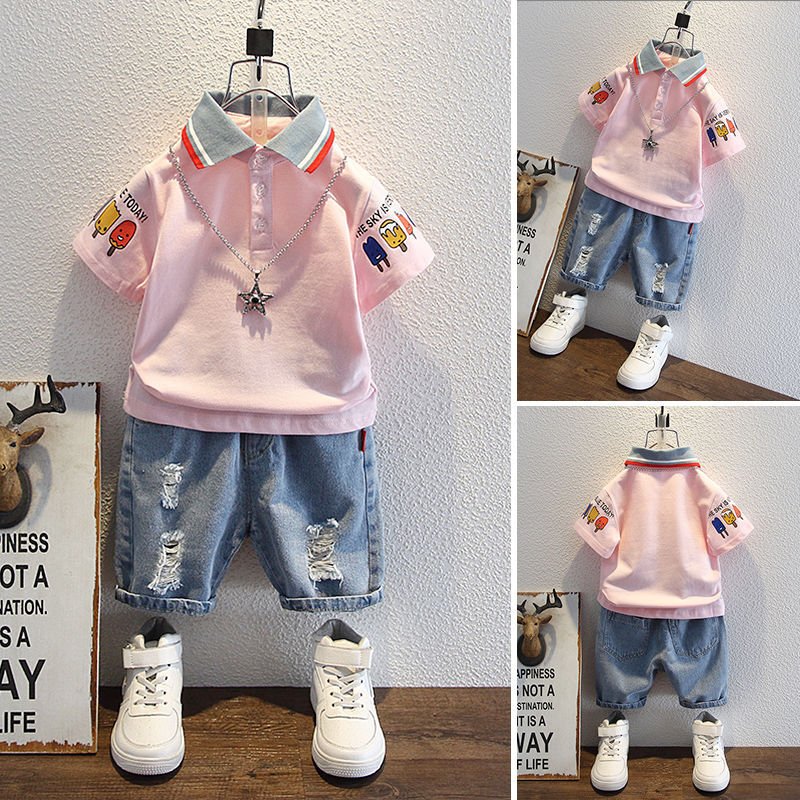Children's Summer Clothes Short-Sleeved Jeans Two-Piece Trendy Set (Available) - Mom & Kids