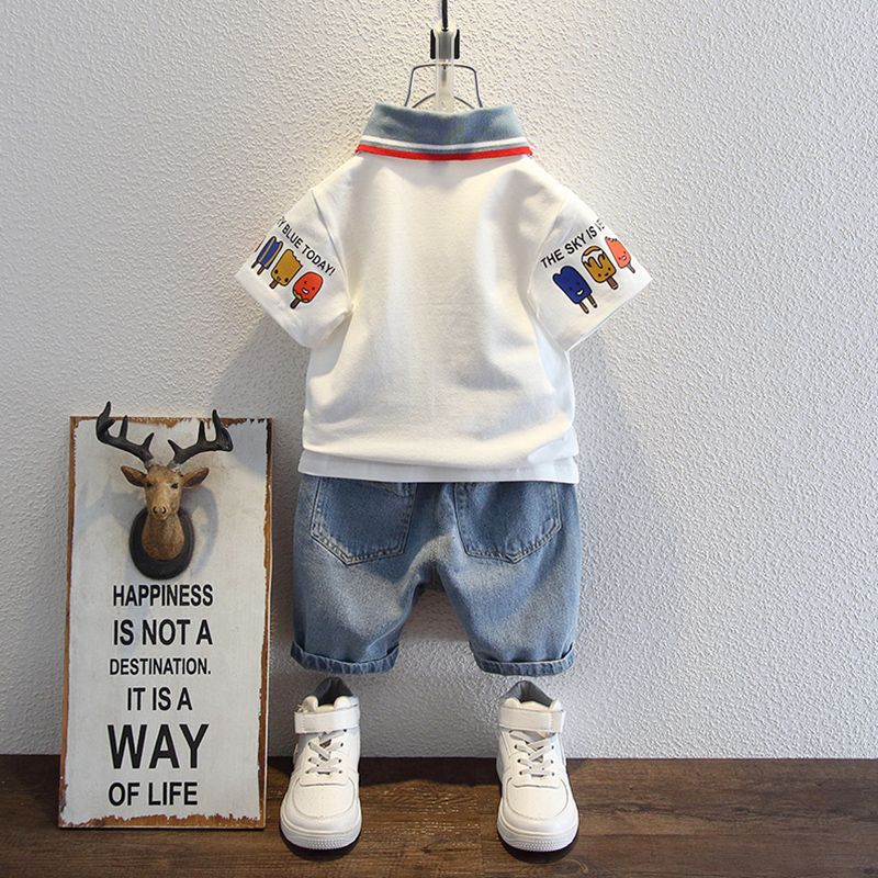 Children's Summer Clothes Short-Sleeved Jeans Two-Piece Trendy Set (Available) - Mom & Kids