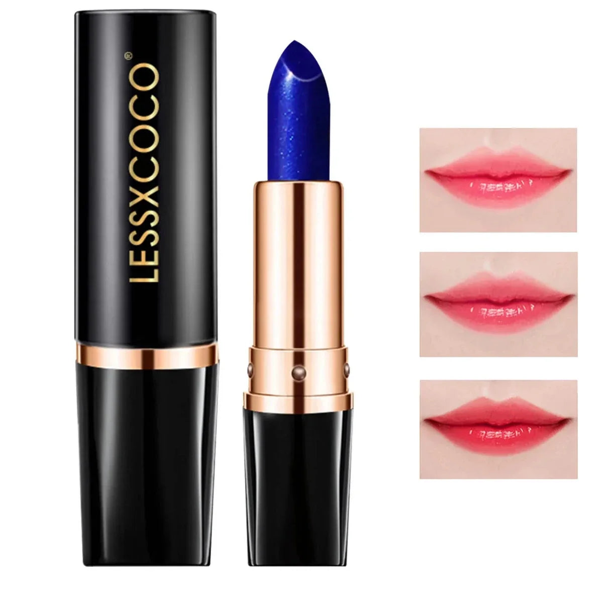 Waterproof color changing lipstick that turns from blue to pink with a moisturizing long-lasting formula