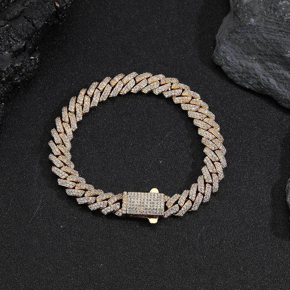 Hip Hop 8mm Spring Fastener Zircon Rhombus Cuban Bracelet
