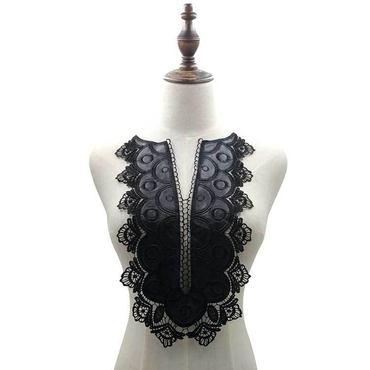 Black Embroidery Collar Venise Sequin Floral Embroidered Applique Lace Neckline Garment Accessories