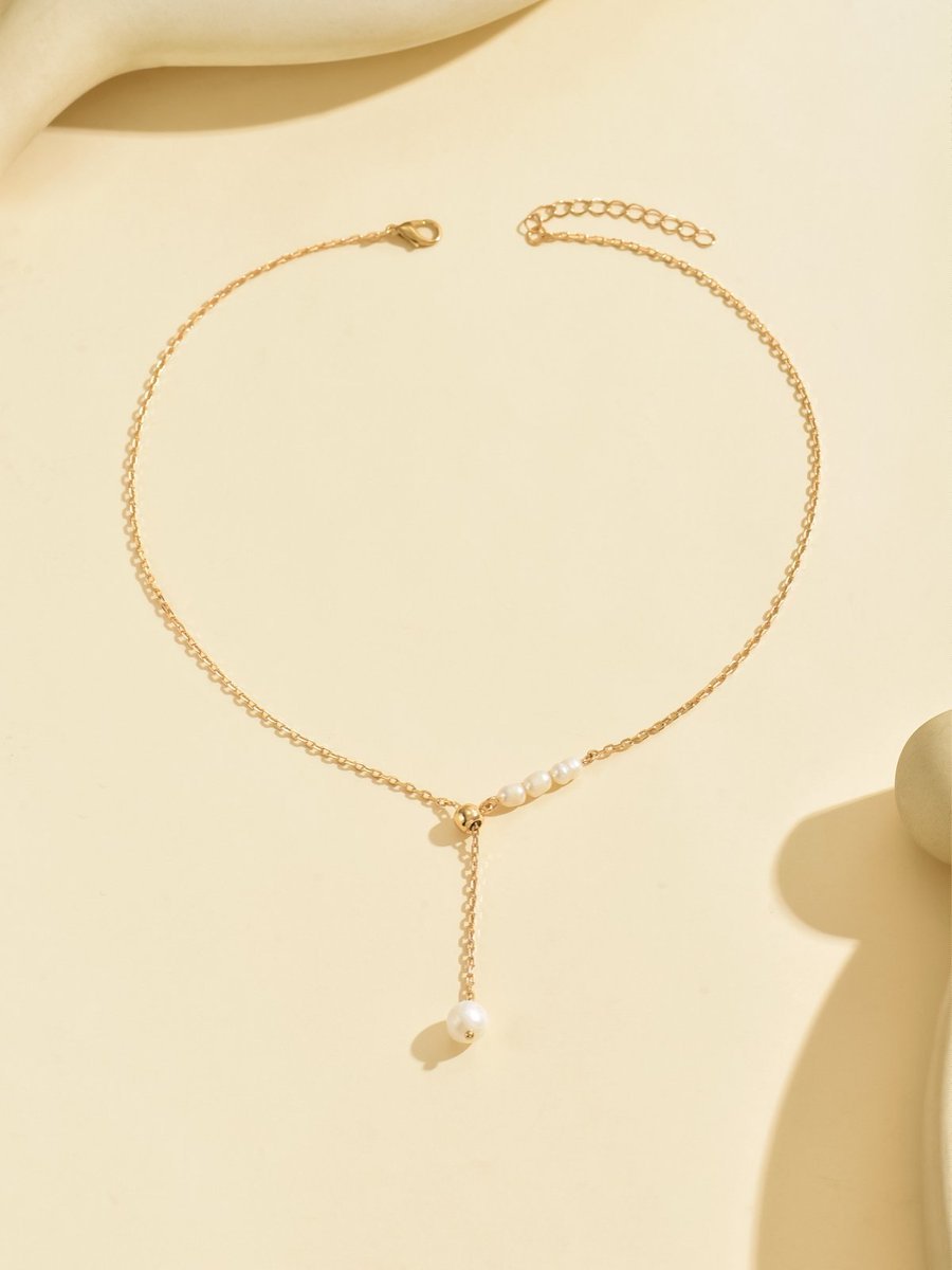 Elegant Gold-Tone Pearl Drop Necklace - Stylish  And Lightweight Jewelry For Young Women (Available)
