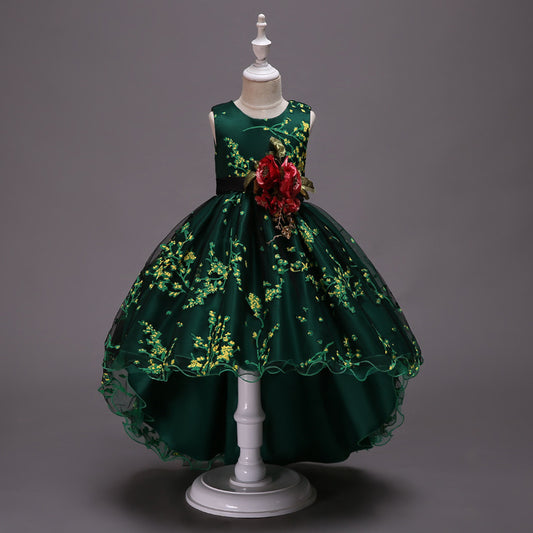 Mesh Print Dress Handmade Three-dimensional Flower Performance Skirt
