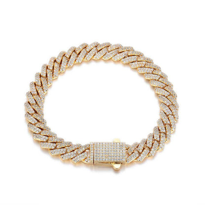 Hip Hop 8mm Spring Fastener Zircon Rhombus Cuban Bracelet