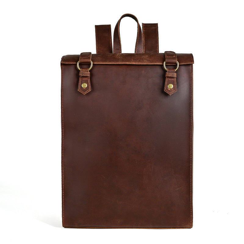 Crazy Horse Leather Men's Vintage Backpack Large Capacity