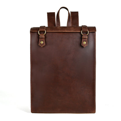 Crazy Horse Leather Men's Vintage Backpack Large Capacity