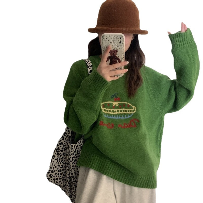 Cake Round Neck Embroidered Sweater Women Versatile