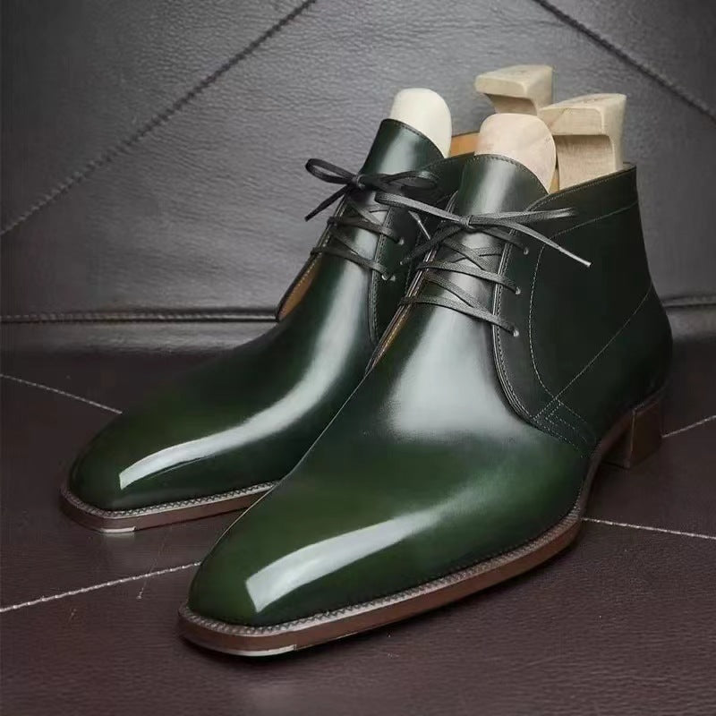 Low Heel Business Glossy Men's Short Boots ( Available )