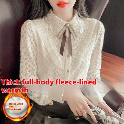 Lace Bottoming Shirt Women's Fashion Relaxed-fit Doll Collar Slimming