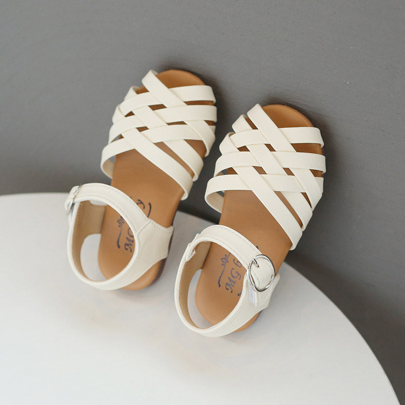 Kids Buckle Toe Soft Sole Woven Sandals [available]