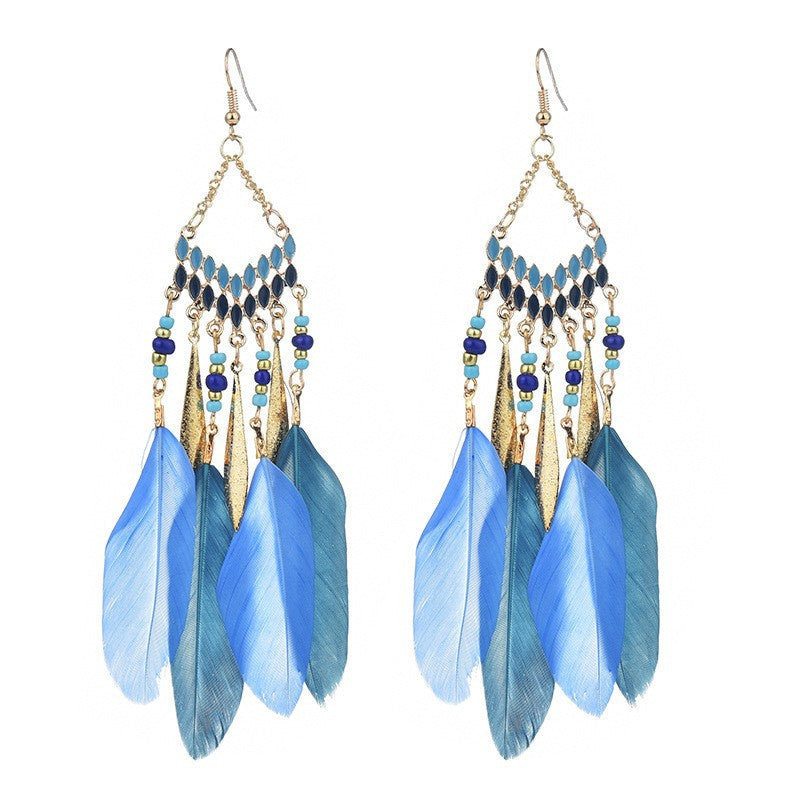V-shaped Personality Long Feather Earrings