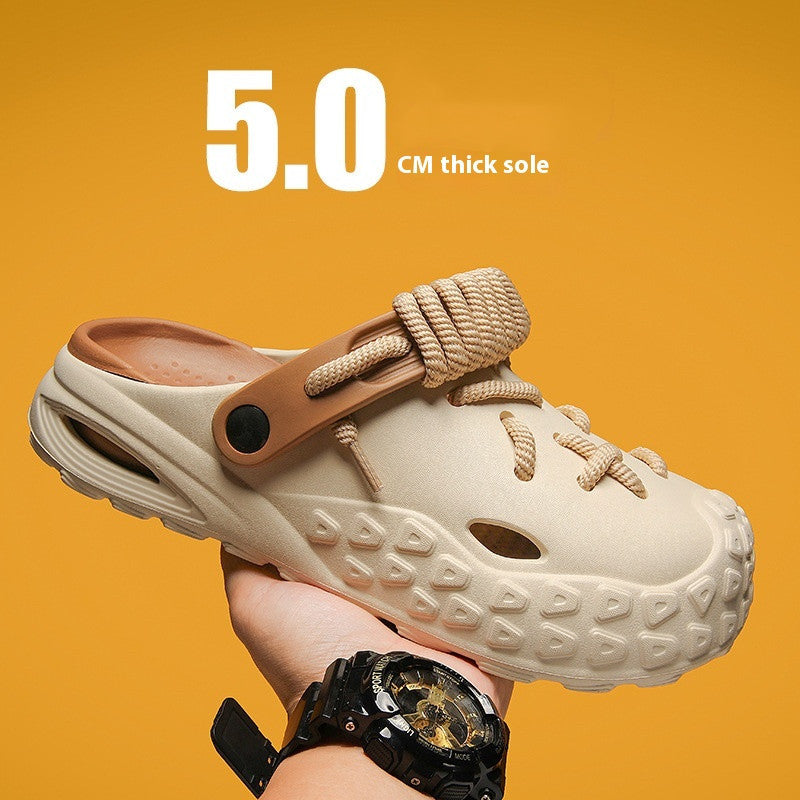 Hole Shoes Men's Summer Outdoor Closed Toe Poop Feeling Couple Half Slippers Beach Sandals (Available)