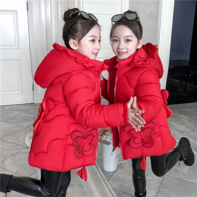 Korean Style Western-style Jacket Children's Down Padded Jacket Girl Mid-length Baby