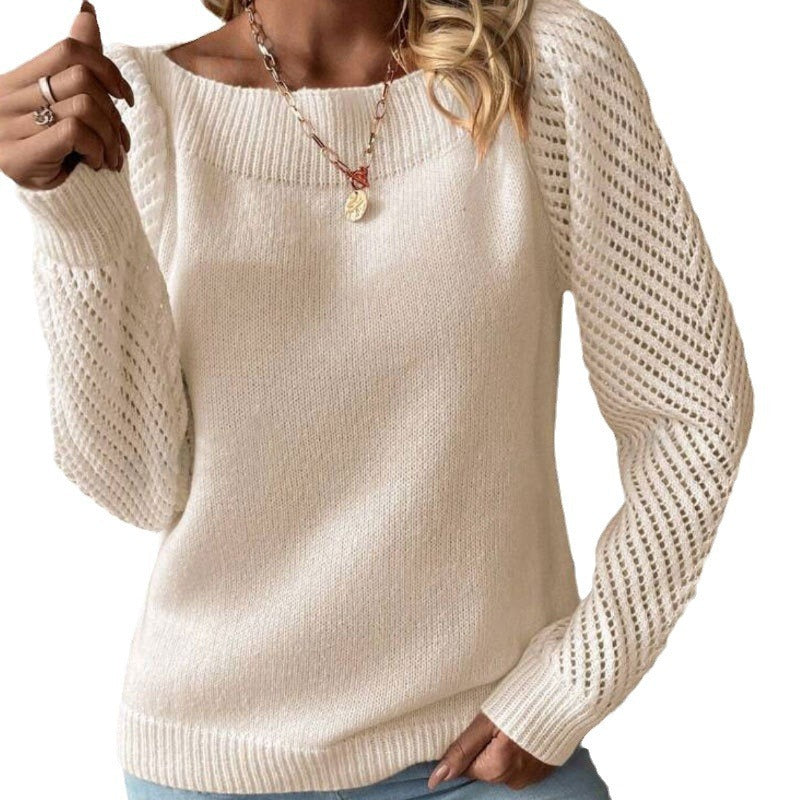 Hollow-out Long-sleeved Off-shoulder Pullover Sweater Top