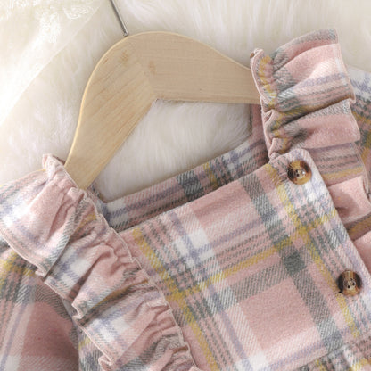 Plaid Ruffled Long Sleeved Girls Autumn Dress