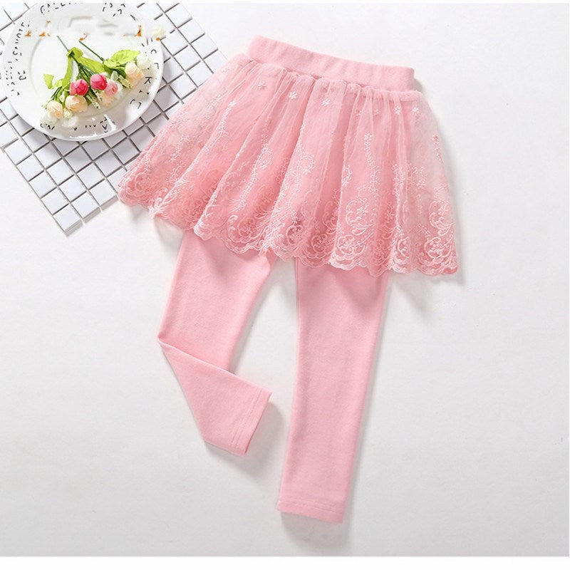 Children's Fake 2 Girls Leggings Cotton Lace Skirt Pants (Available)