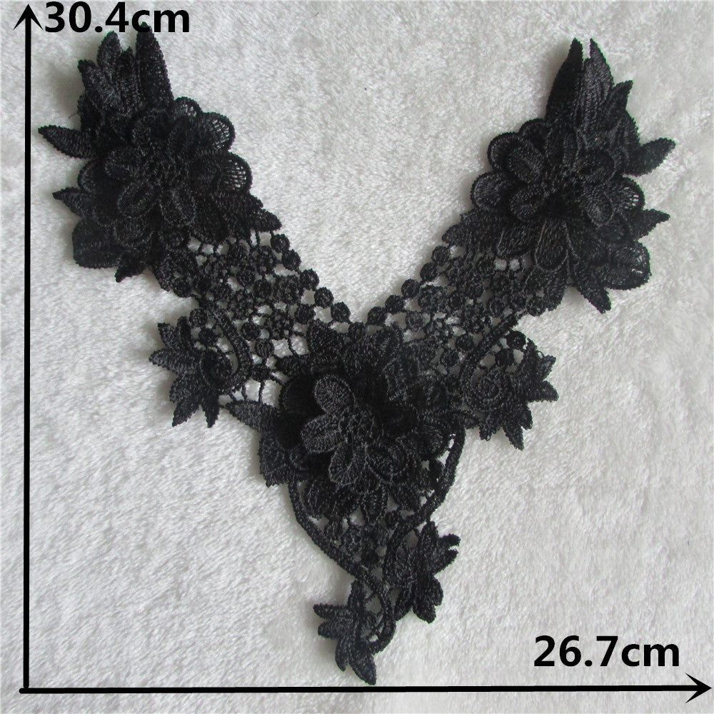 Black Embroidery Collar Venise Sequin Floral Embroidered Applique Lace Neckline Garment Accessories