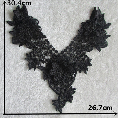 Black Embroidery Collar Venise Sequin Floral Embroidered Applique Lace Neckline Garment Accessories