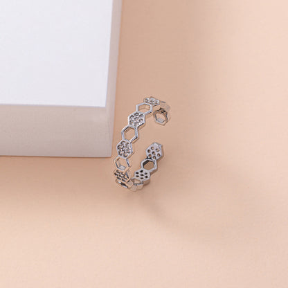 European and American cross-border rings Fashion personality opening adjustable micro-inlaid zircon honeycomb ring jewelry ring accessories