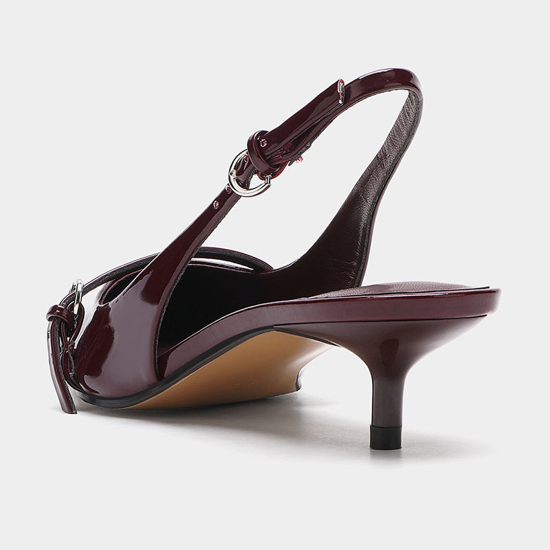 Wine Red Retro Style Pointed Toe Slingback Strap Mules Shoes (Available)