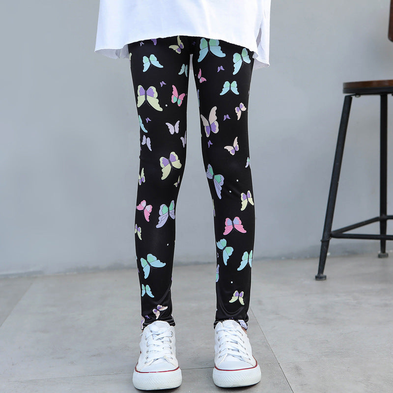 Girls' Spring And Autumn Thin Elastic Printed Pants
