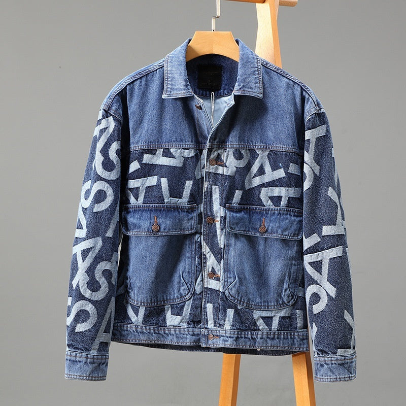 G066 Korean Style Trendy Men's Youth Heavy Craft Wash Denim Stitching Baggy Coat Jacket (Available)