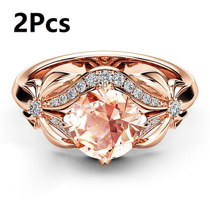Rose Gold Champagne Zircon Flower Women's Ring Fashion Item