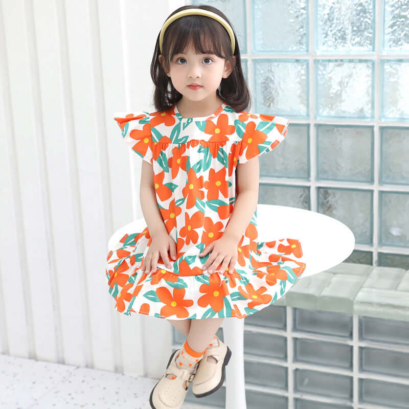 Girls Cartoon Print Dress Kids Summer Dress Cute Fashion Outfit Bangladesh